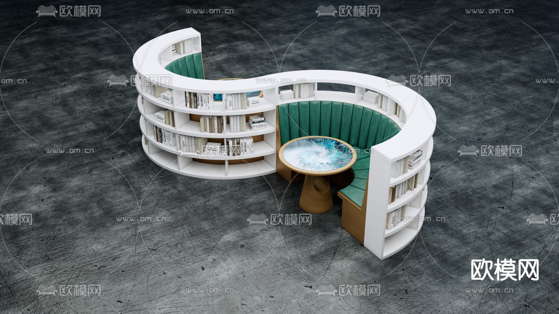 现代书吧卡座su模型下载（渲染图1）