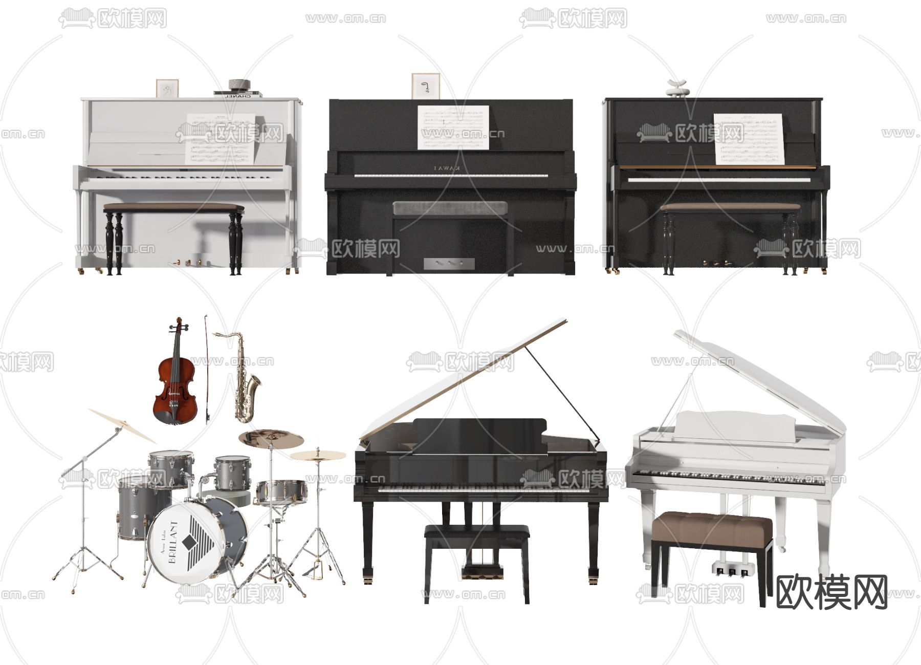 现代钢琴su模型下载（渲染图1）