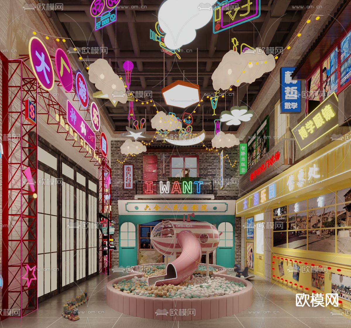 民国风游戏厅 游乐场3d模型下载（渲染图3）