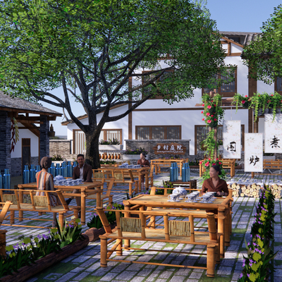  新中式茶楼su模型 