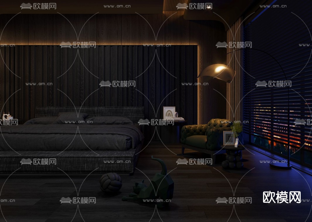 暗黑风卧室 主卧3d模型下载_ID13022095_3dmax免费模型-欧模网