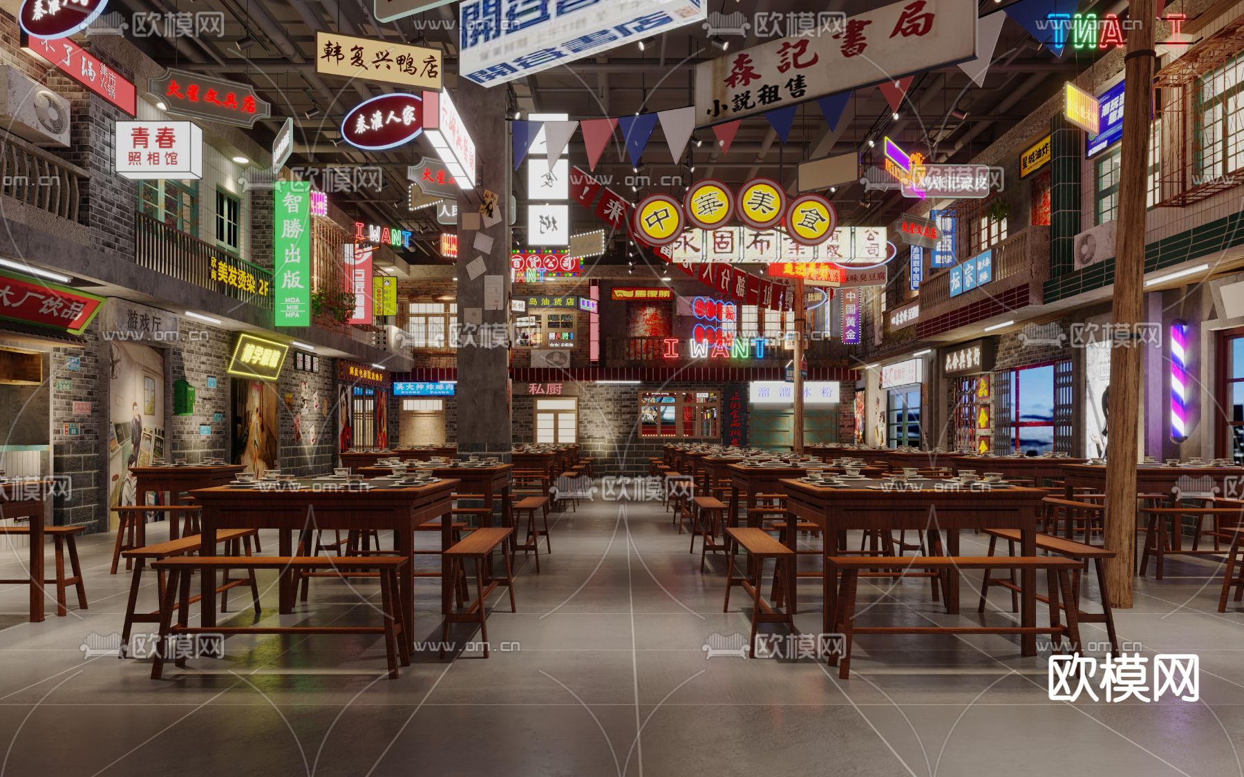 民国风 港式 烧烤店3d模型下载（渲染图1）