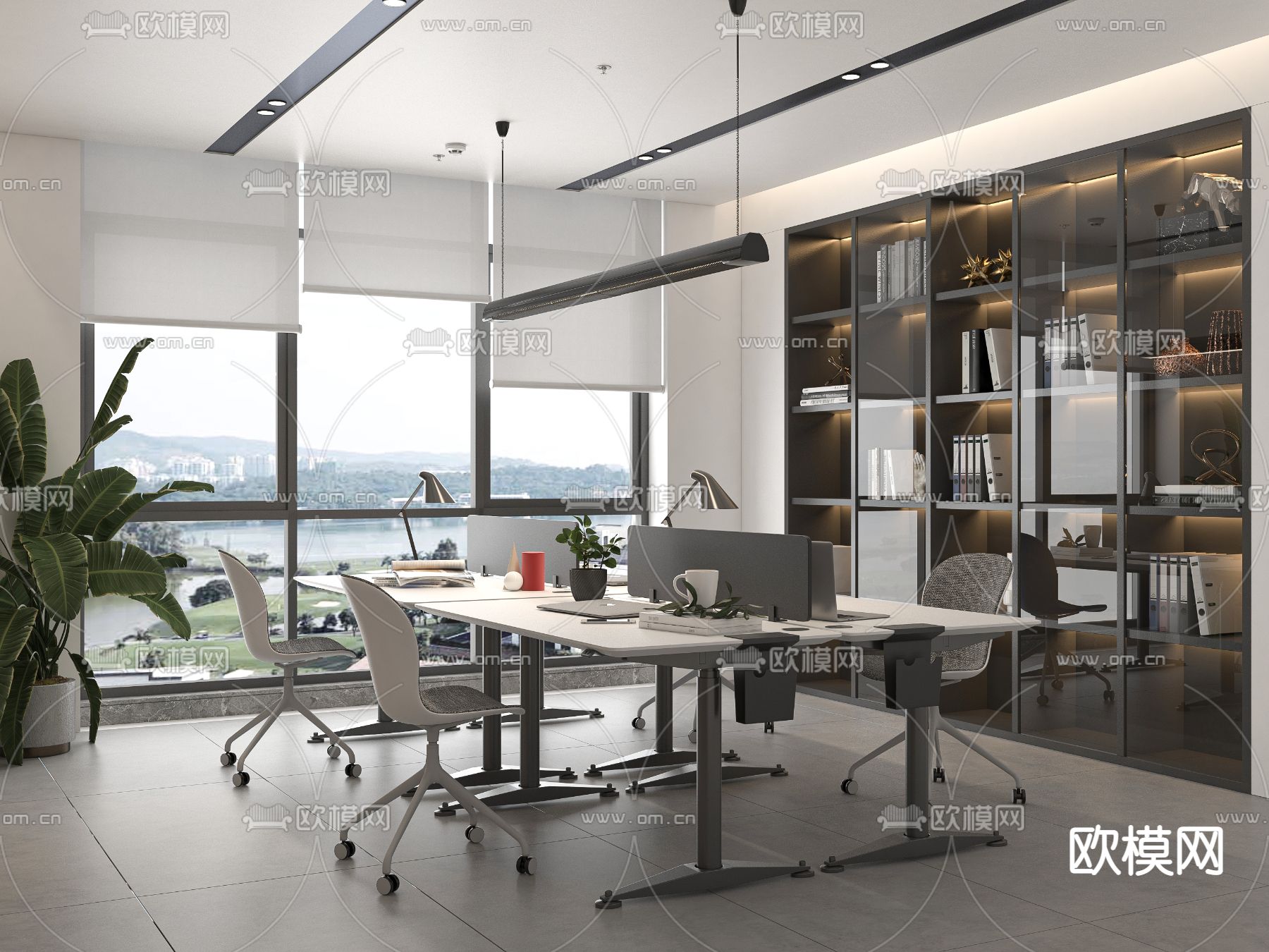 现代公共办公区su模型下载（渲染图1）