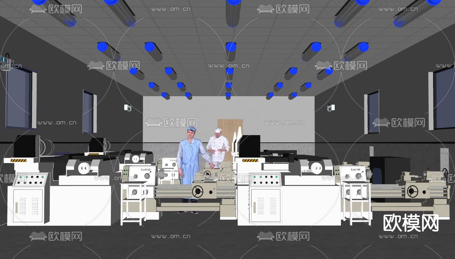 现代工厂灌装车间su模型下载（渲染图2）