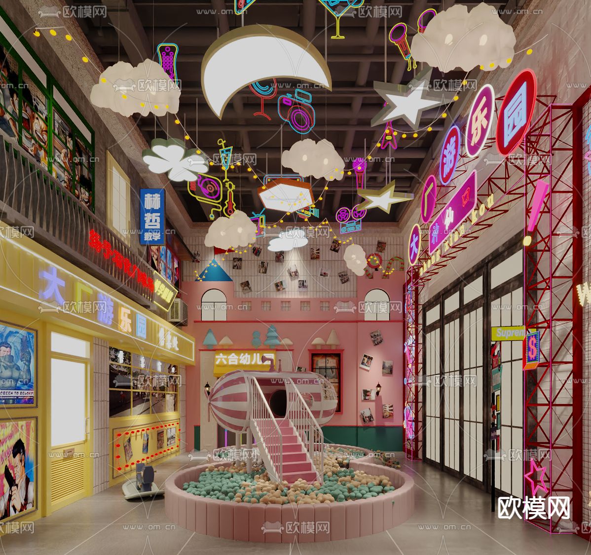 民国风游戏厅 游乐场3d模型下载（渲染图1）