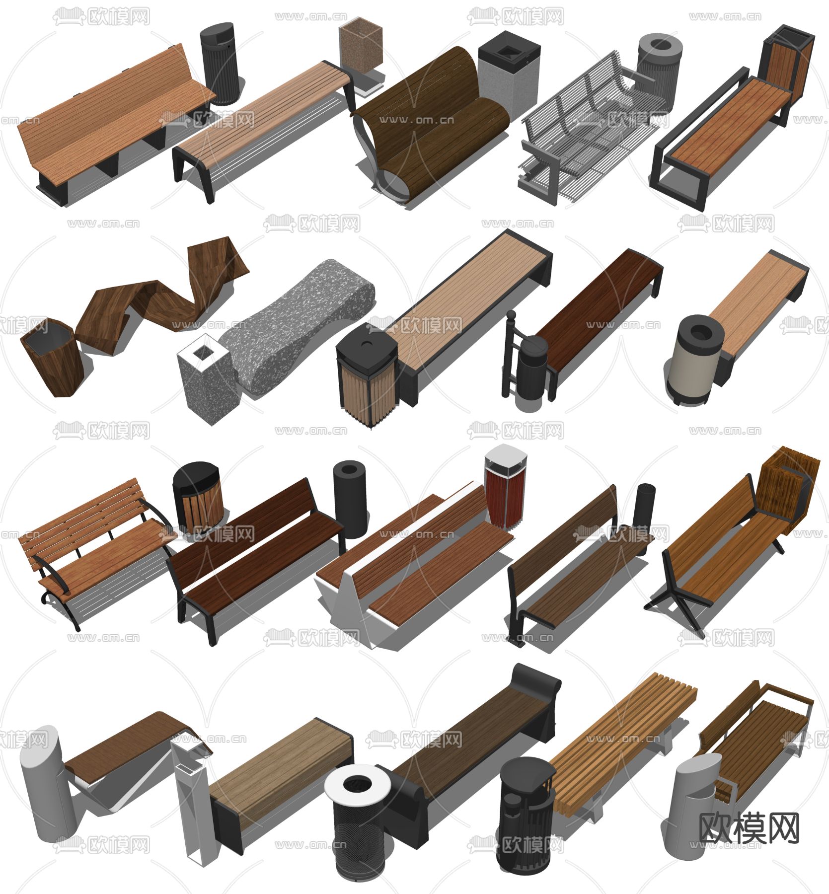 现代户外景观座椅 景观长凳su模型下载（渲染图2）