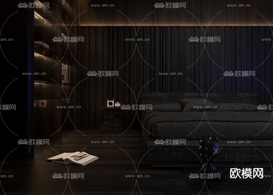 暗黑风卧室 主卧3d模型下载_ID13022095_3dmax免费模型-欧模网