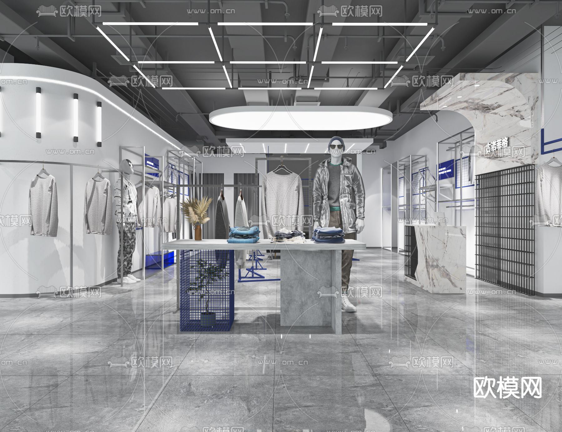 现代潮玩服装鞋店su模型下载（渲染图1）