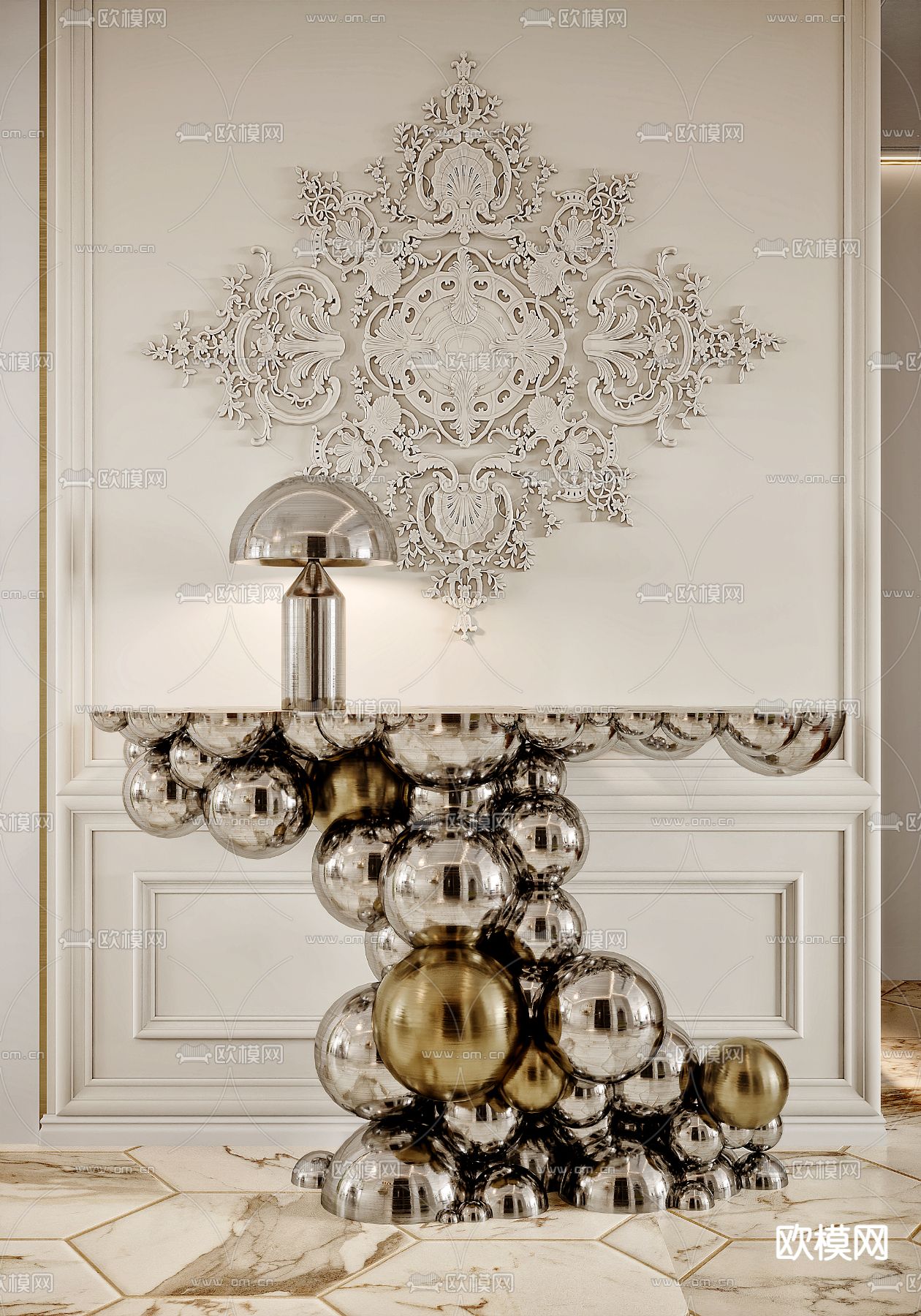 后现代端景台 泡泡球条案3d模型