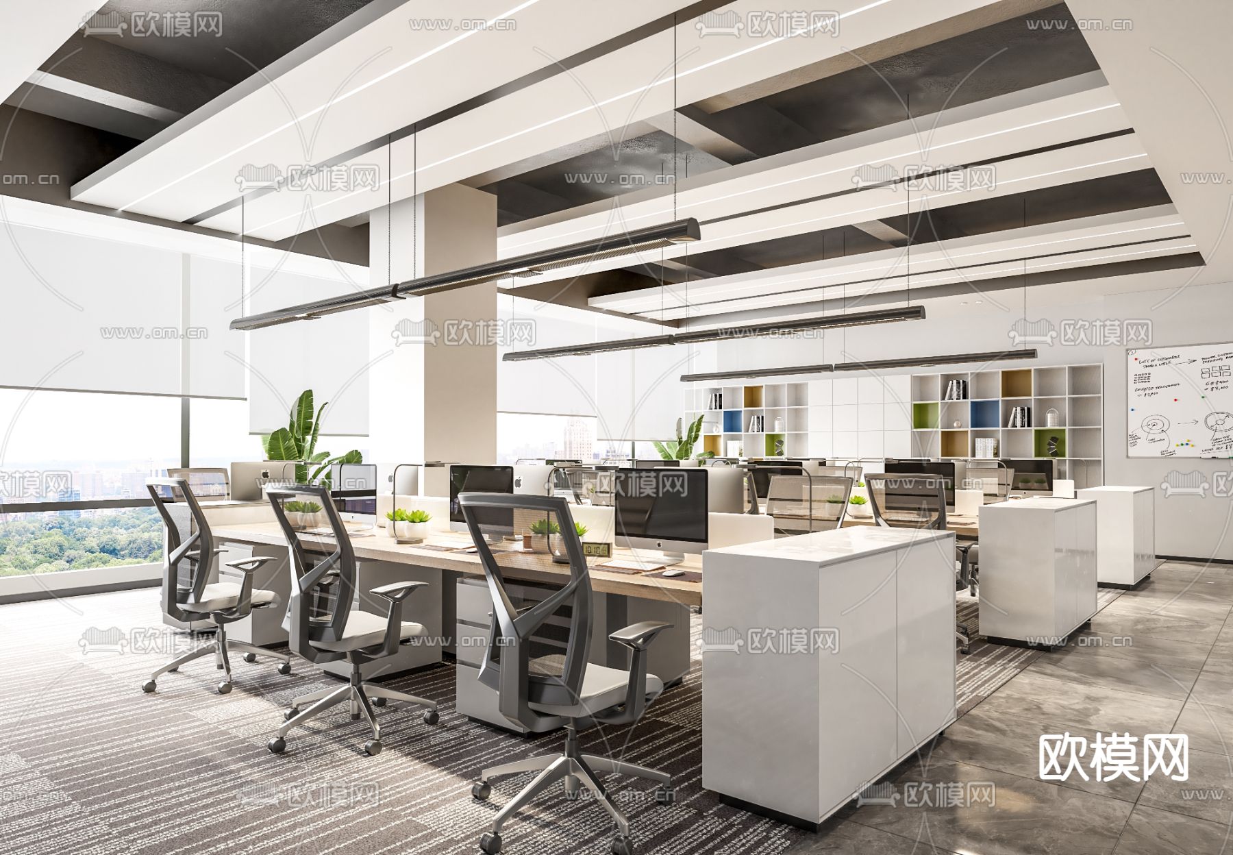 开放式办公区 办公室3d模型下载