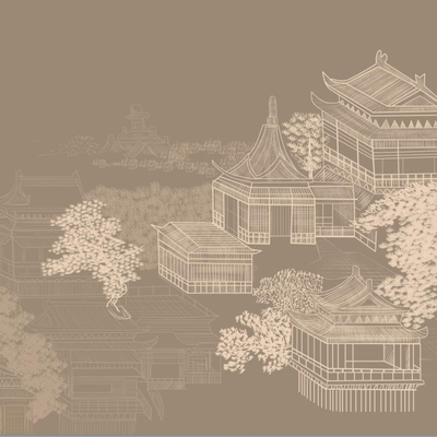  新中式线条建筑壁画 
