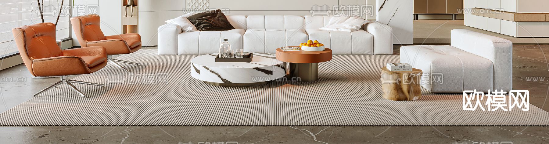 奶油风客厅3d模型下载（渲染图4）