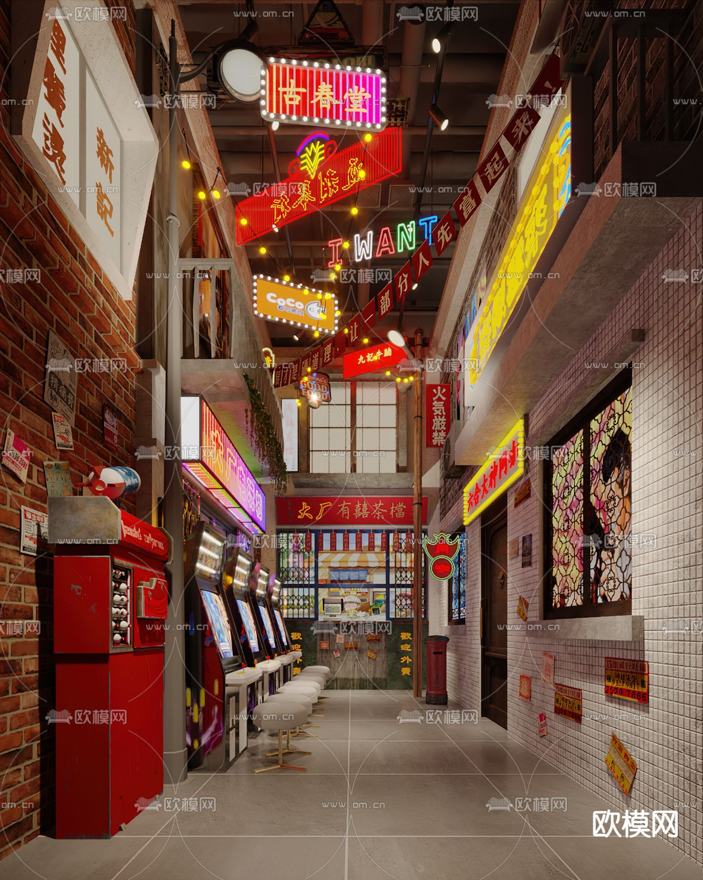 民国风游戏厅 游乐场3d模型下载（渲染图2）
