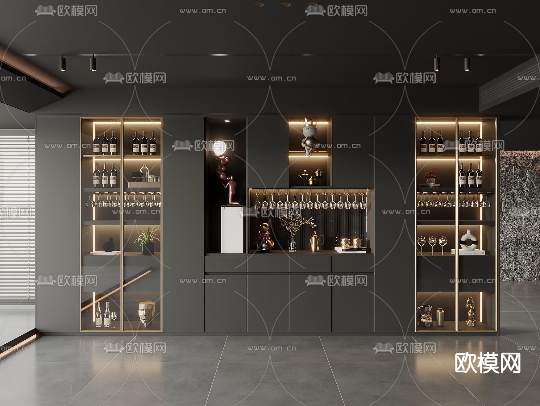 暗黑风酒柜su模型下载（渲染图1）