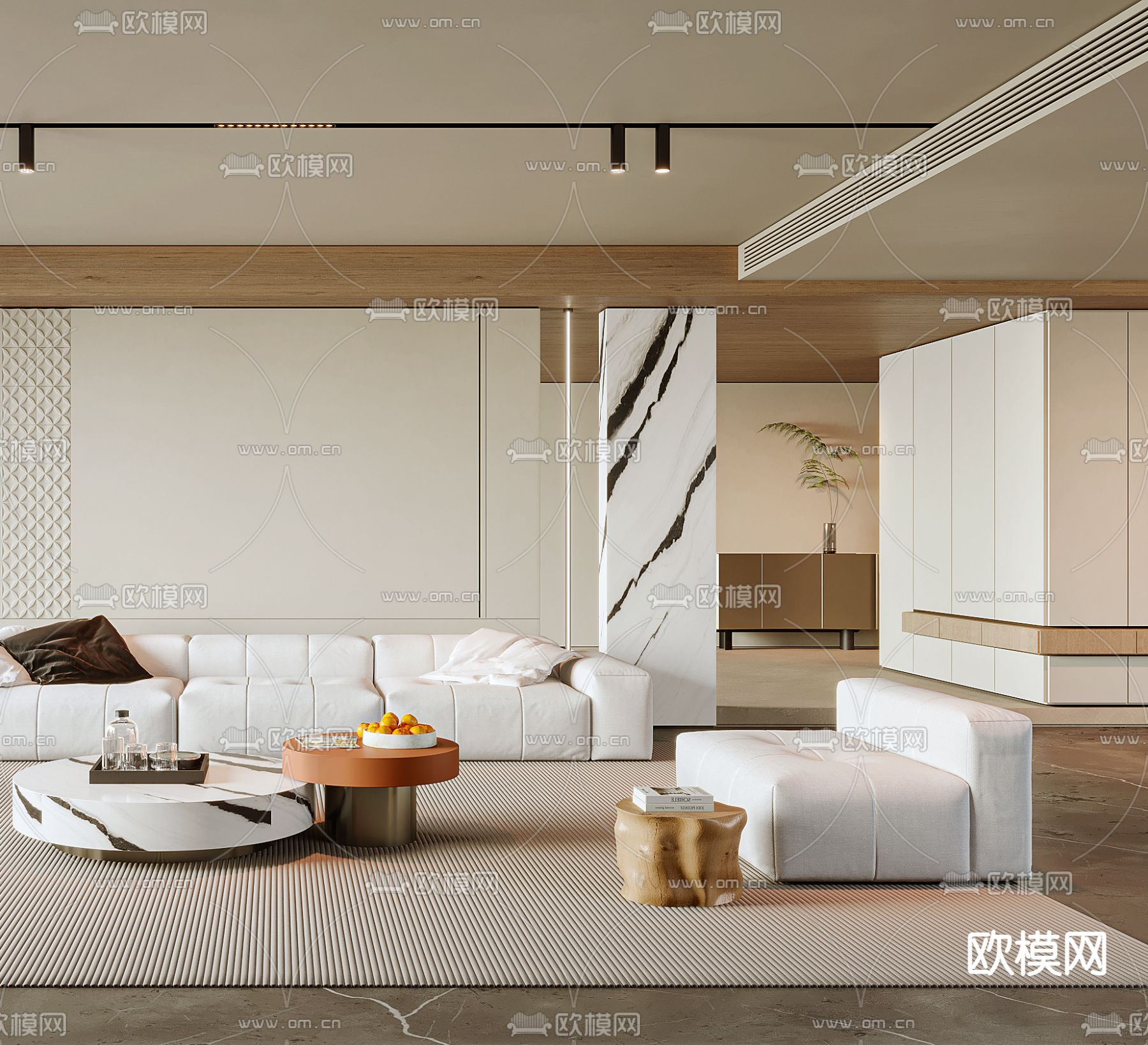 奶油风客厅3d模型下载（渲染图3）