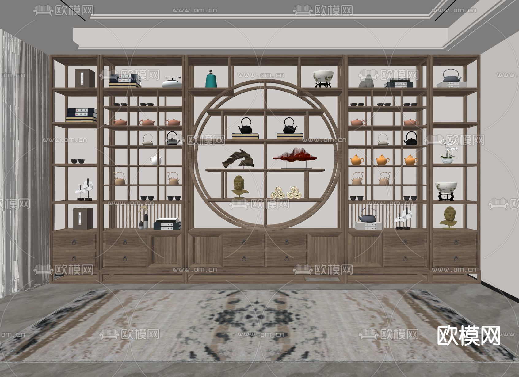 新中式博古架su模型下载（渲染图2）