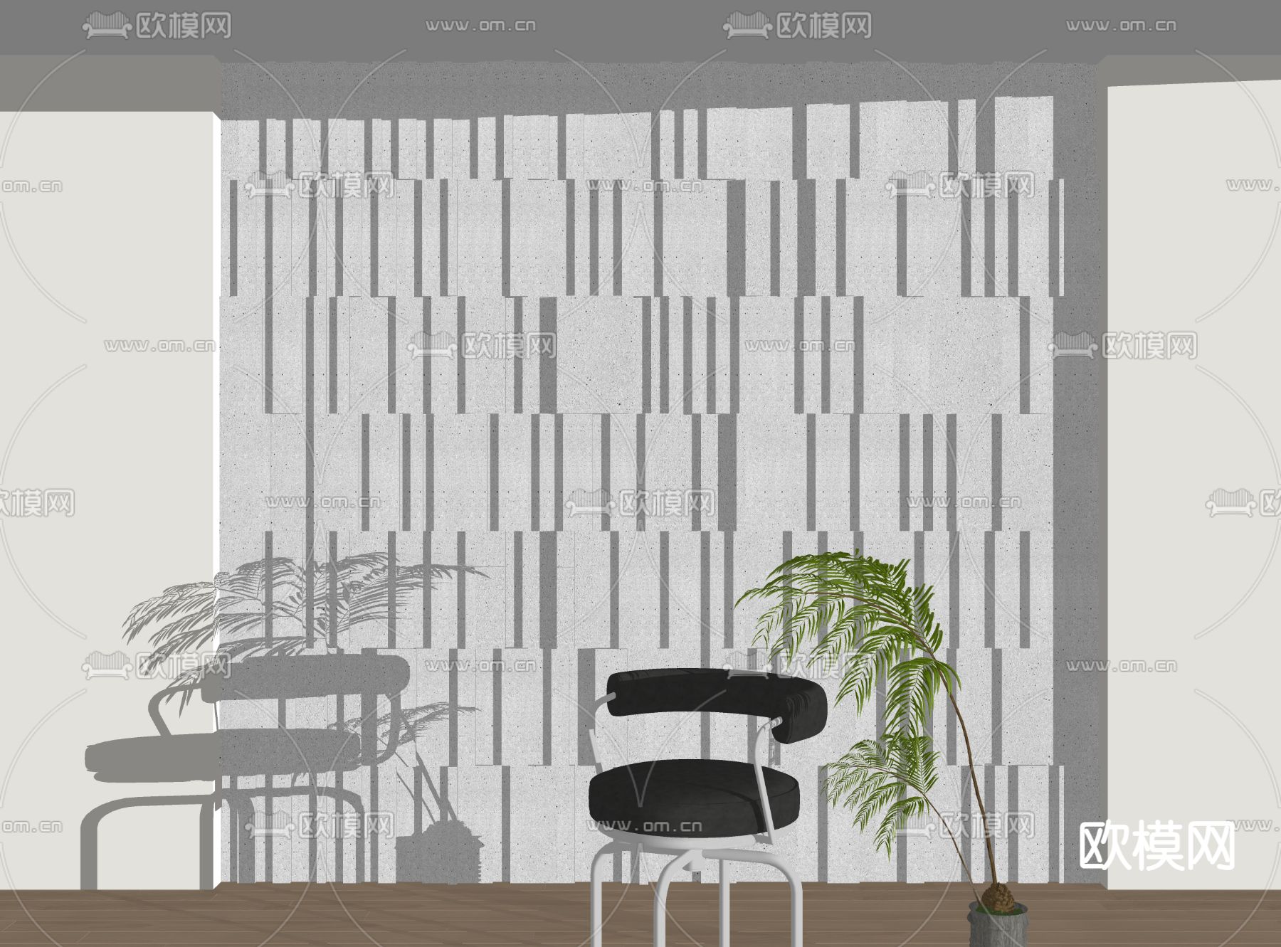 现代装饰背景墙su模型下载（渲染图2）