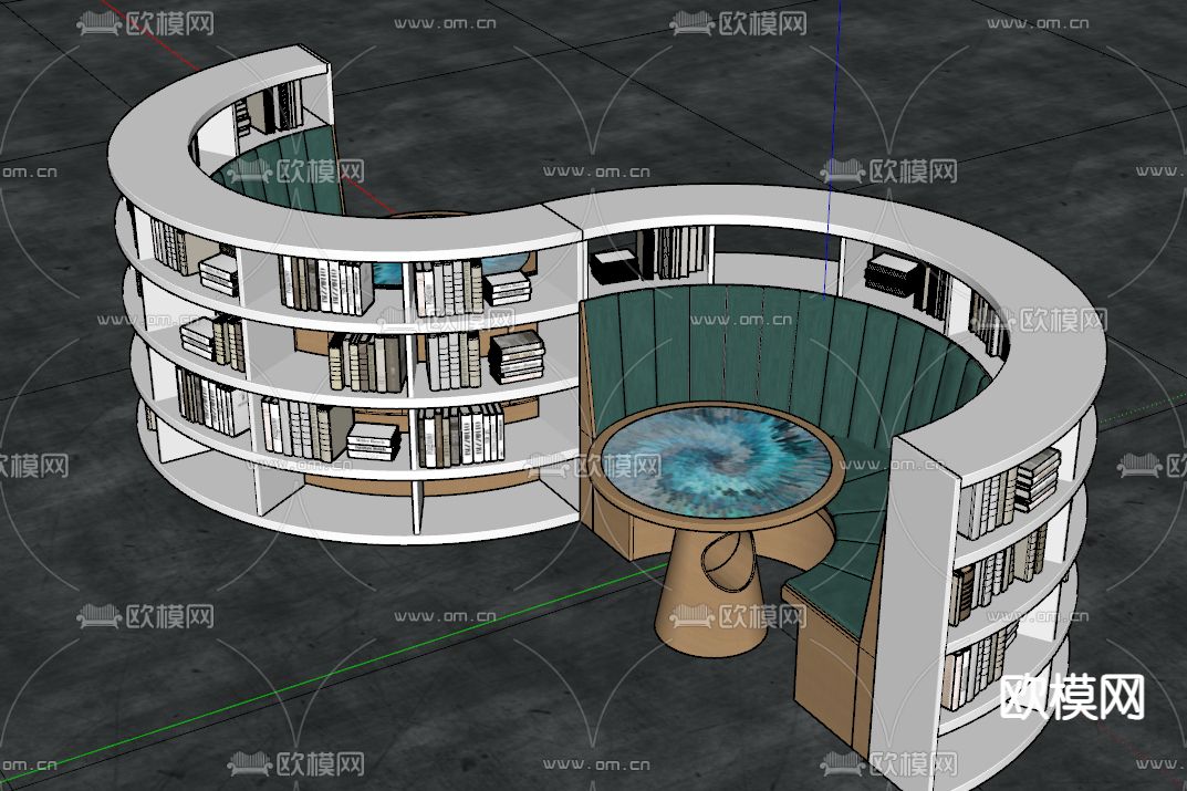 现代书吧卡座su模型下载（渲染图2）