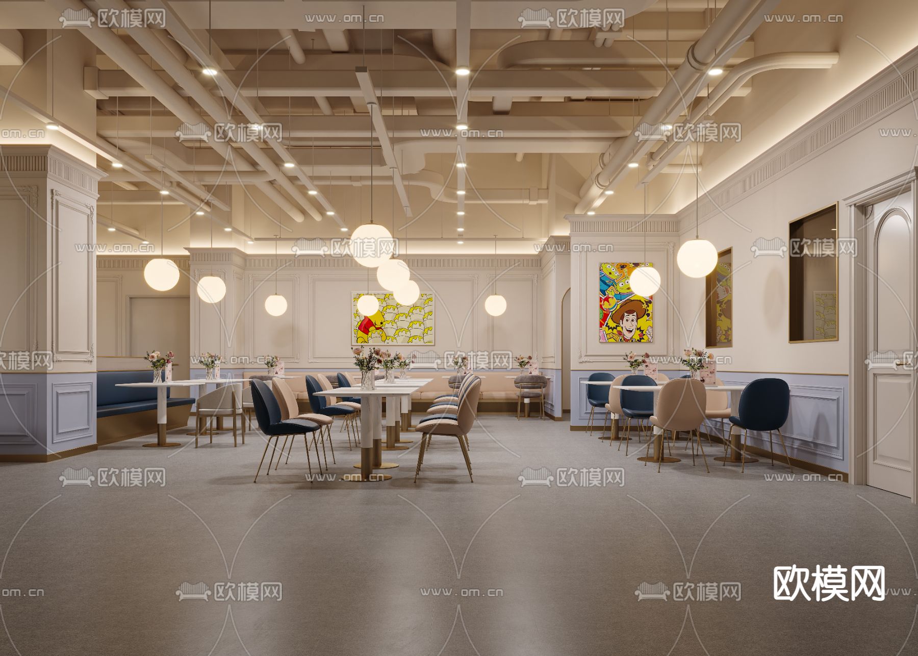 法式西餐厅 亲子餐厅3d模型下载_ID13022748_3dmax免费模型-欧模网
