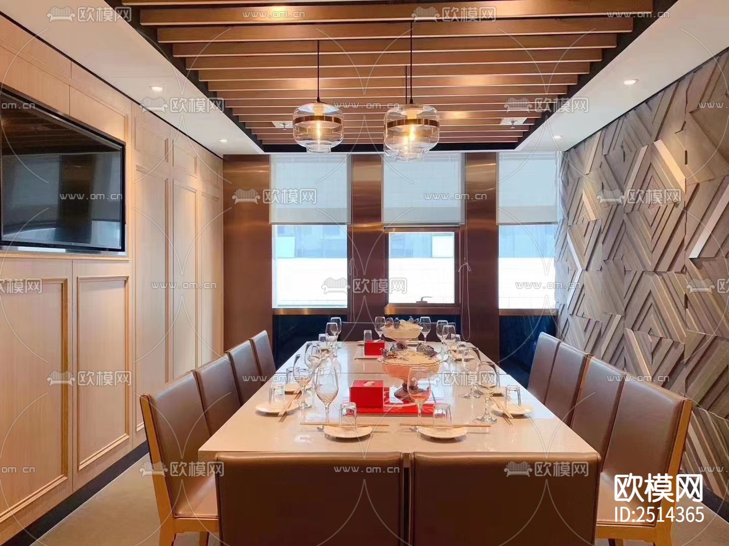 大明湖畔1010㎡某火锅店CAD施工图下载（渲染图9）