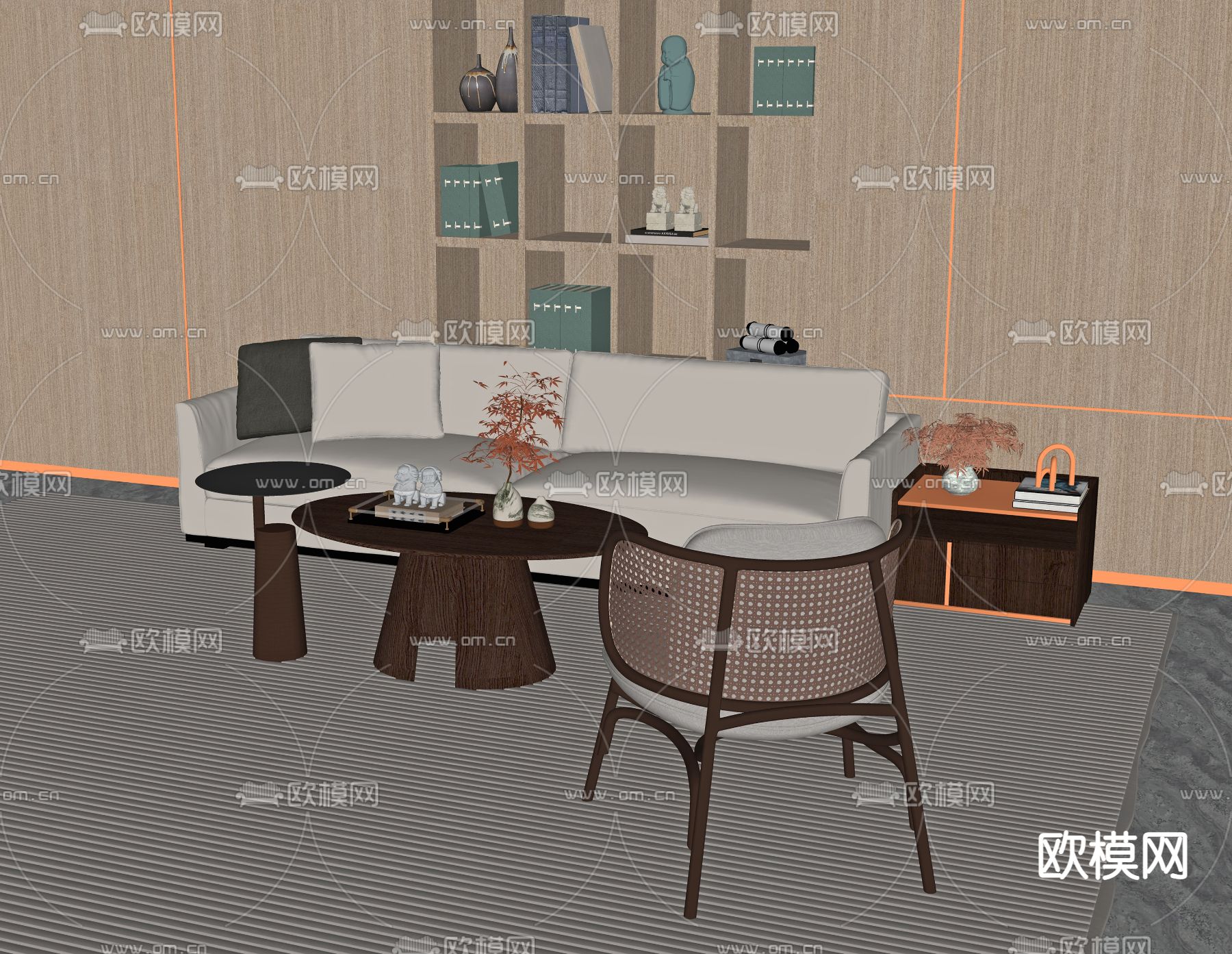 新中式休闲椅su模型下载（渲染图2）