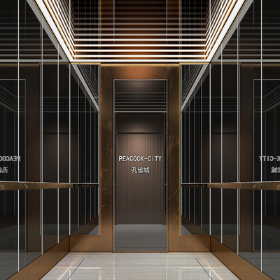  现代电梯轿厢su模型 