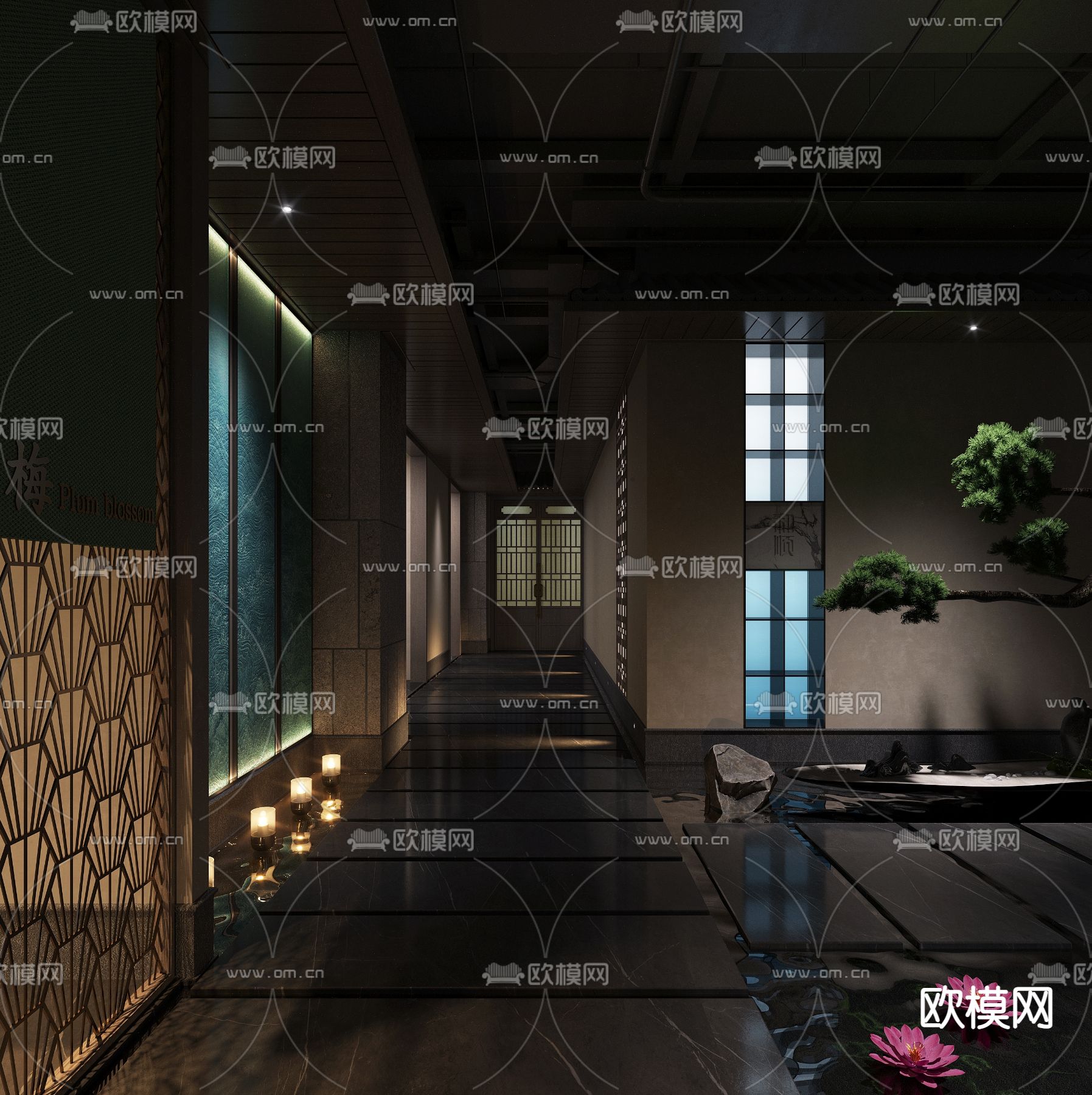 新中式足疗SPA过道3d模型下载