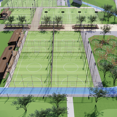  现代户外足球场su模型 