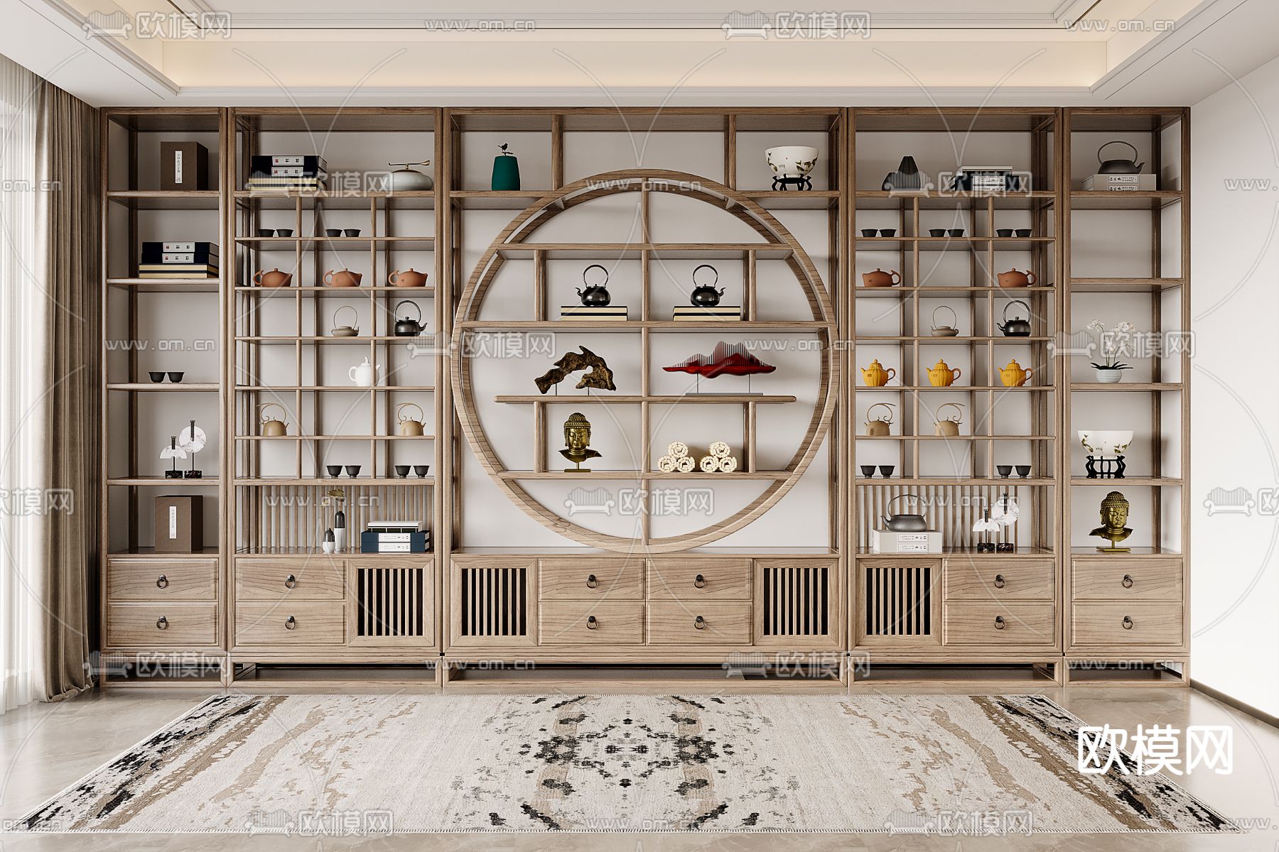新中式博古架su模型下载（渲染图1）