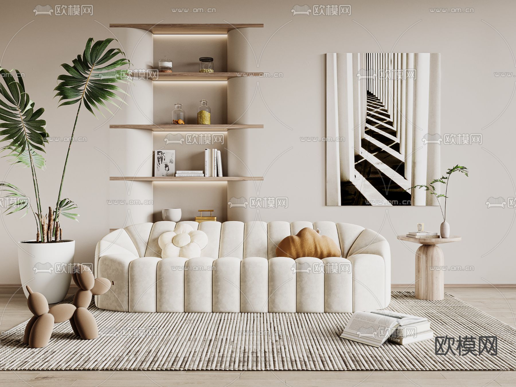 奶油风双人沙发3d模型下载