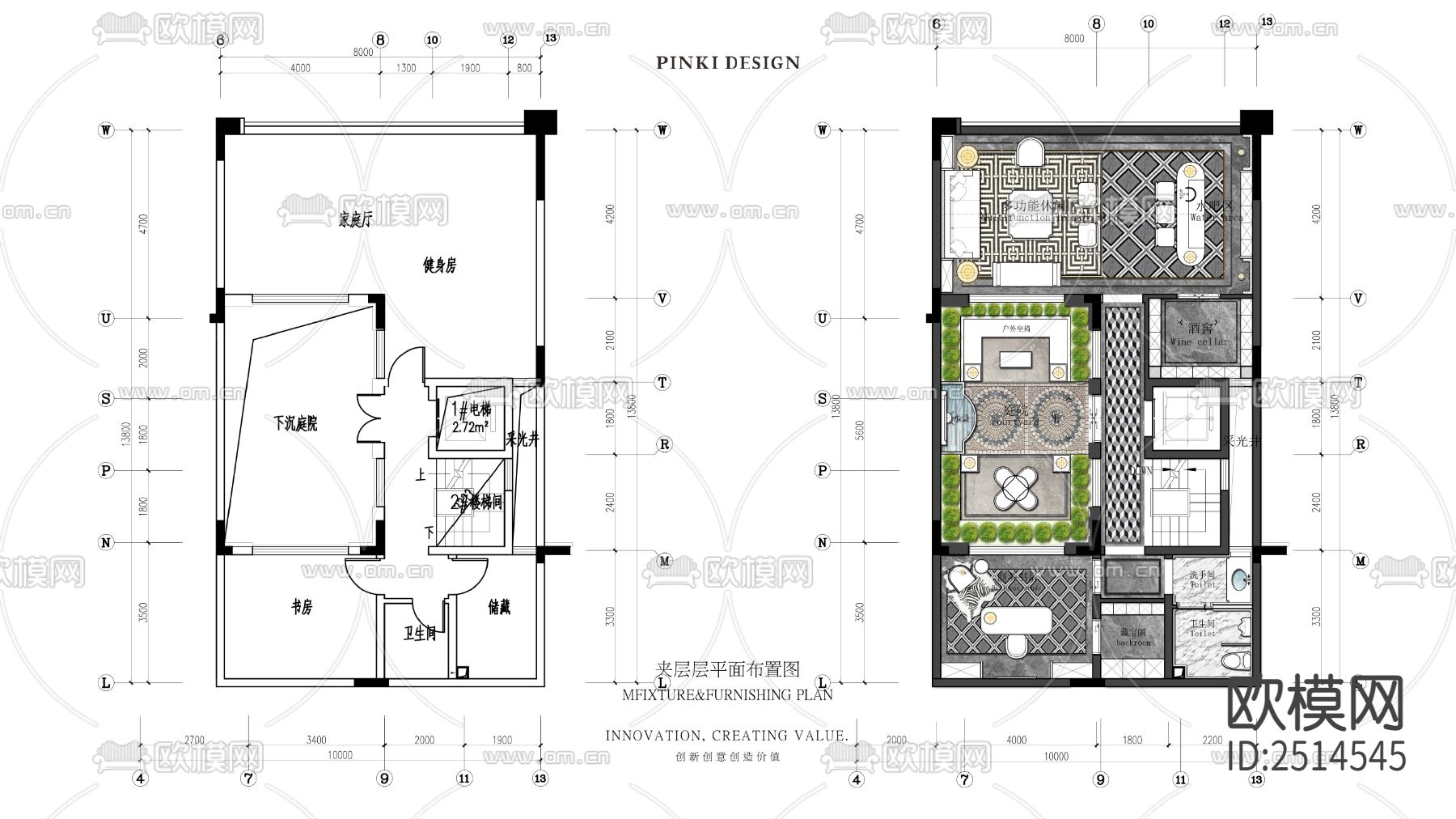 415㎡别墅样板房室内CAD施工图下载（渲染图1）