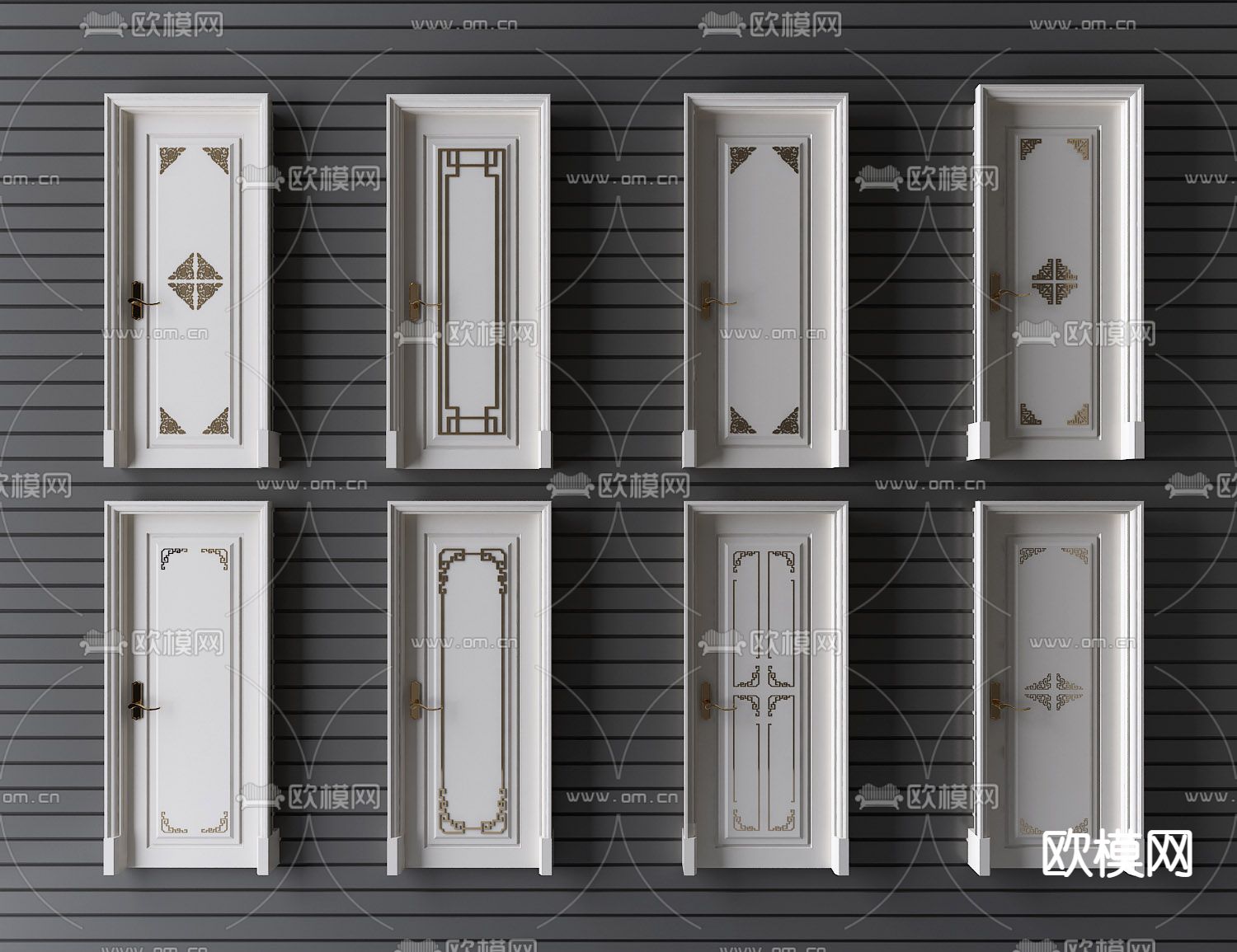 新中式单开门 房门 烤漆门3d模型下载
