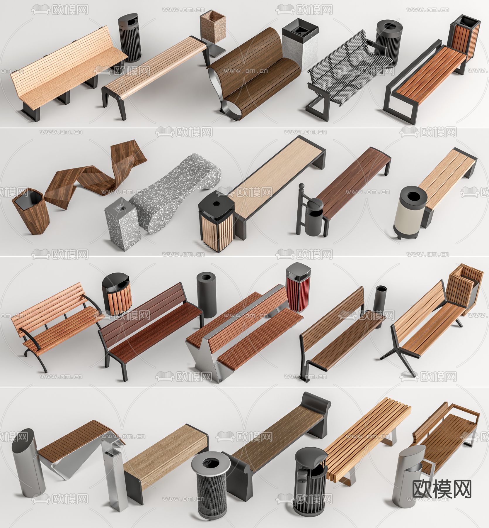 现代户外景观座椅 景观长凳su模型下载（渲染图1）