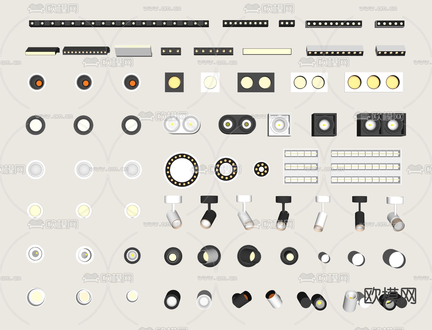现代筒灯 射灯 嵌入式筒灯su模型下载（渲染图2）
