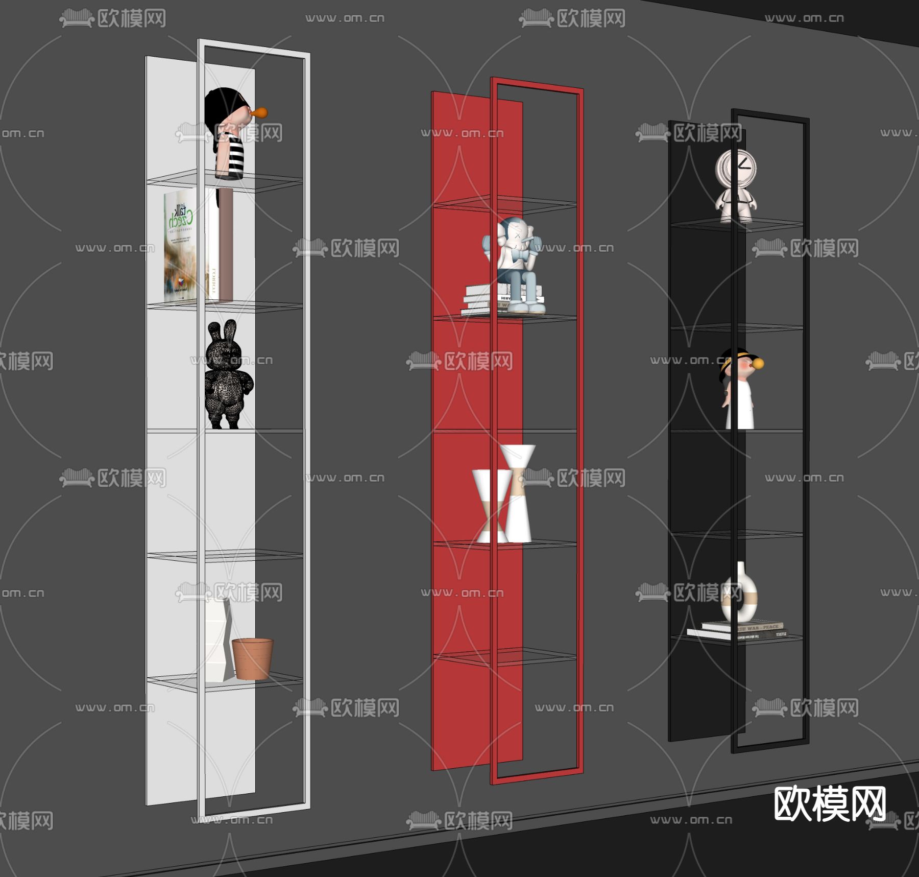 现代极简置物架 书架su模型下载（渲染图2）