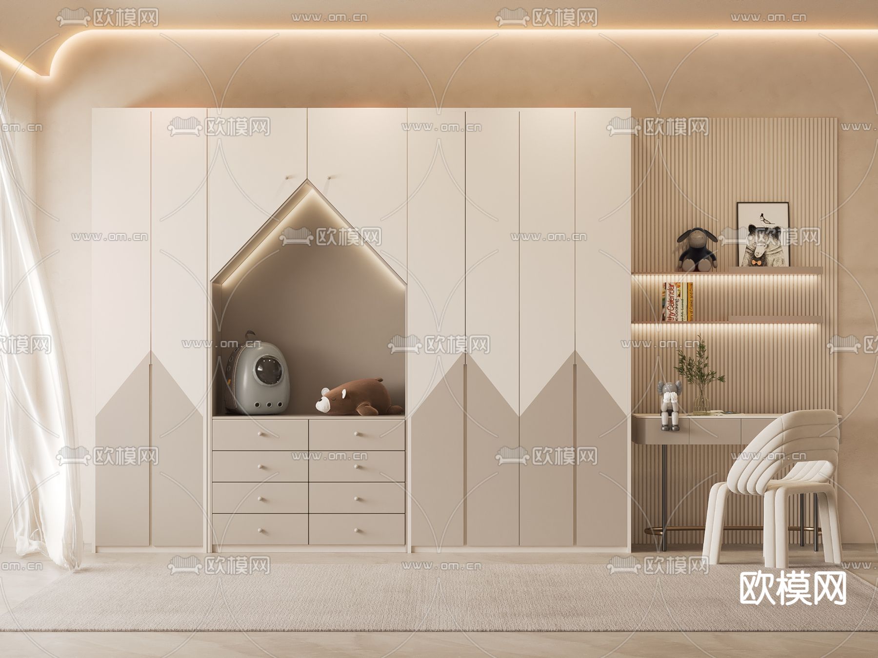 奶油风衣柜 衣橱3d模型下载