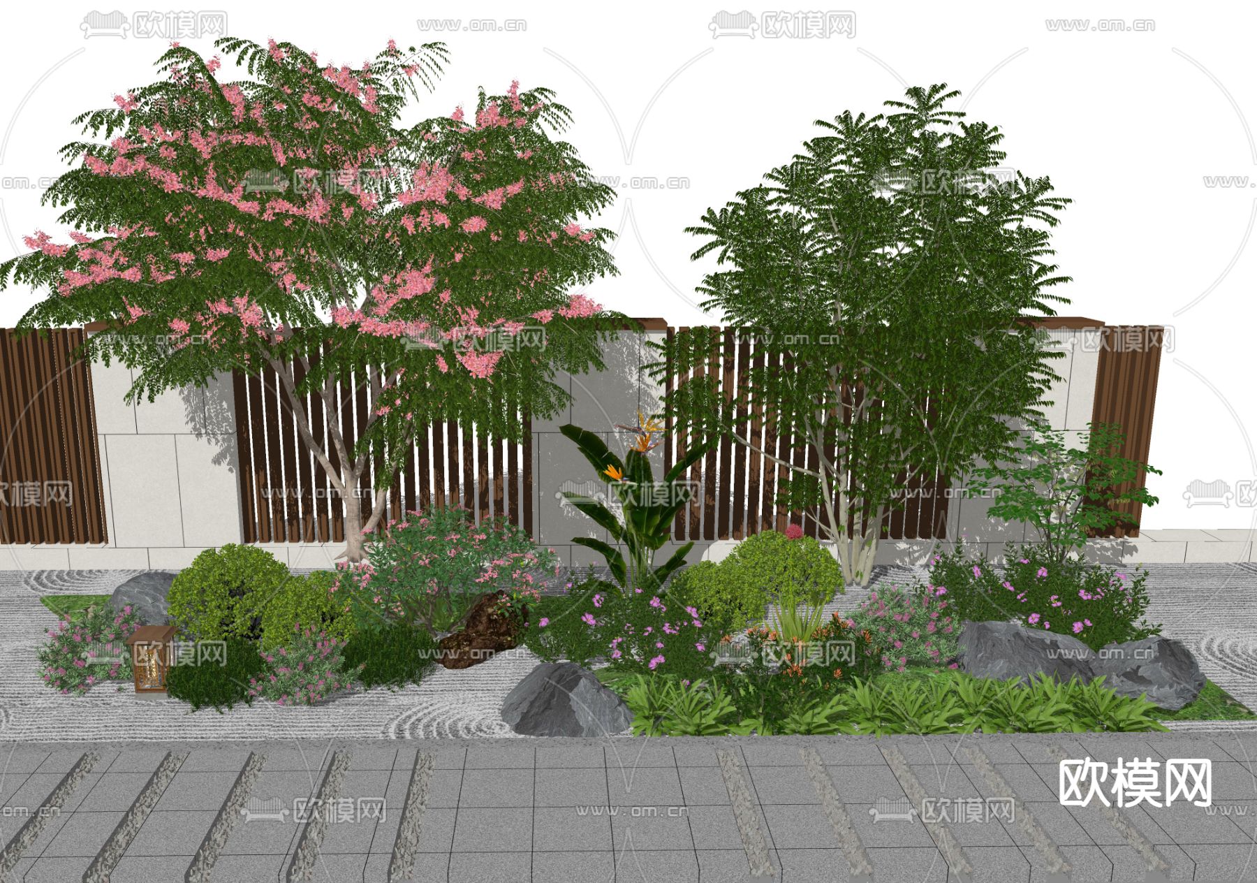 现代植物堆 景观树 灌木带su模型下载（渲染图2）