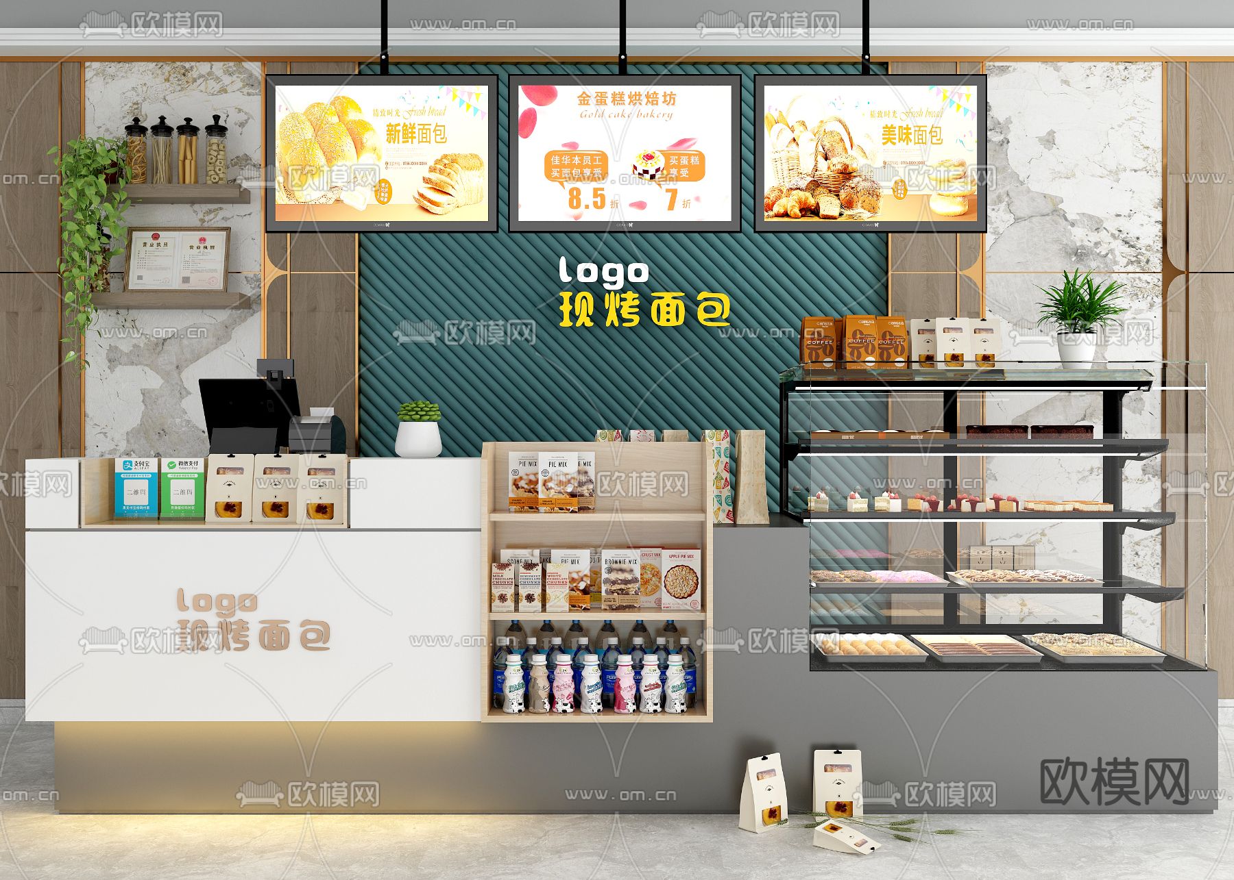 面包店收银台3d模型下载（渲染图2）