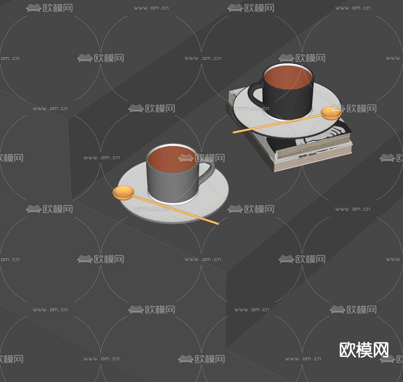 现代咖啡 咖啡杯 书本摆件su模型下载（渲染图1）