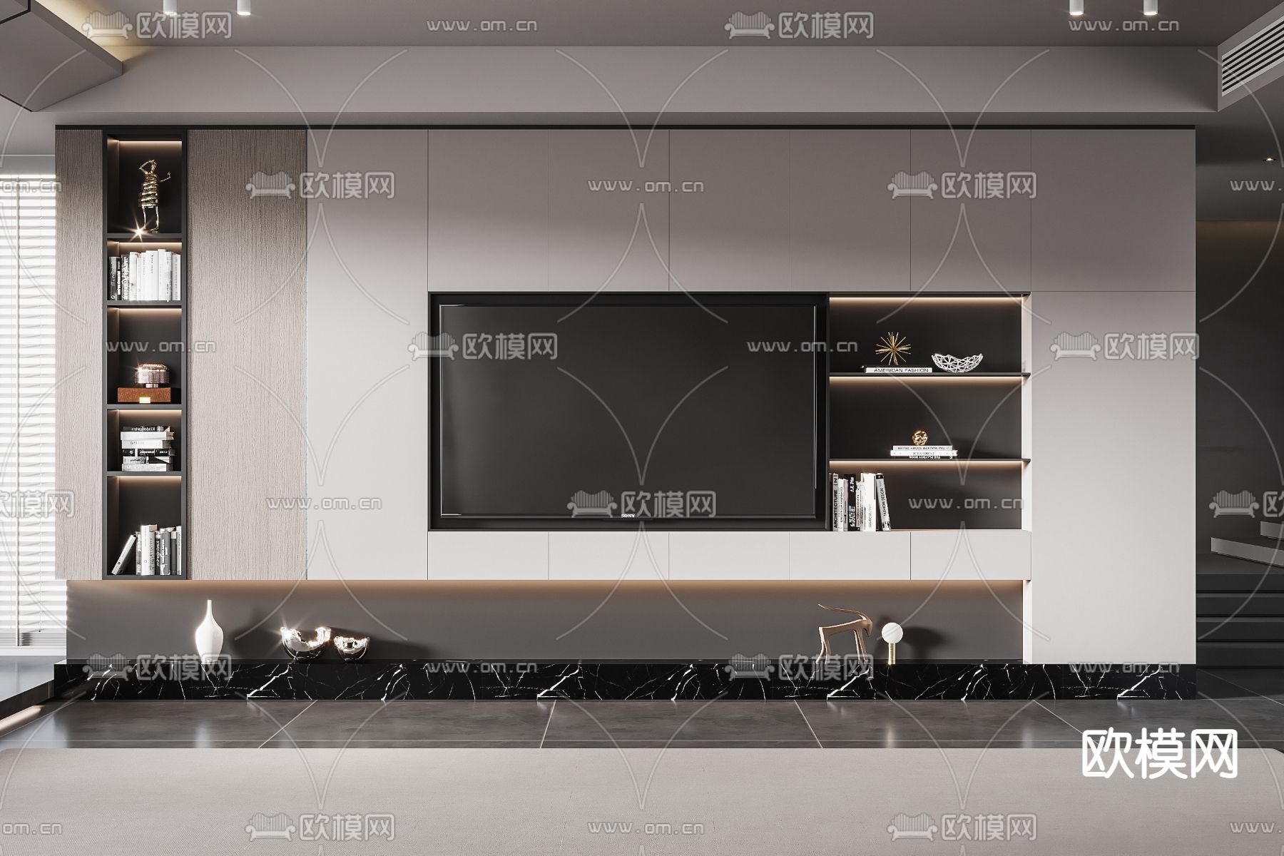 现代电视背景墙3d模型下载