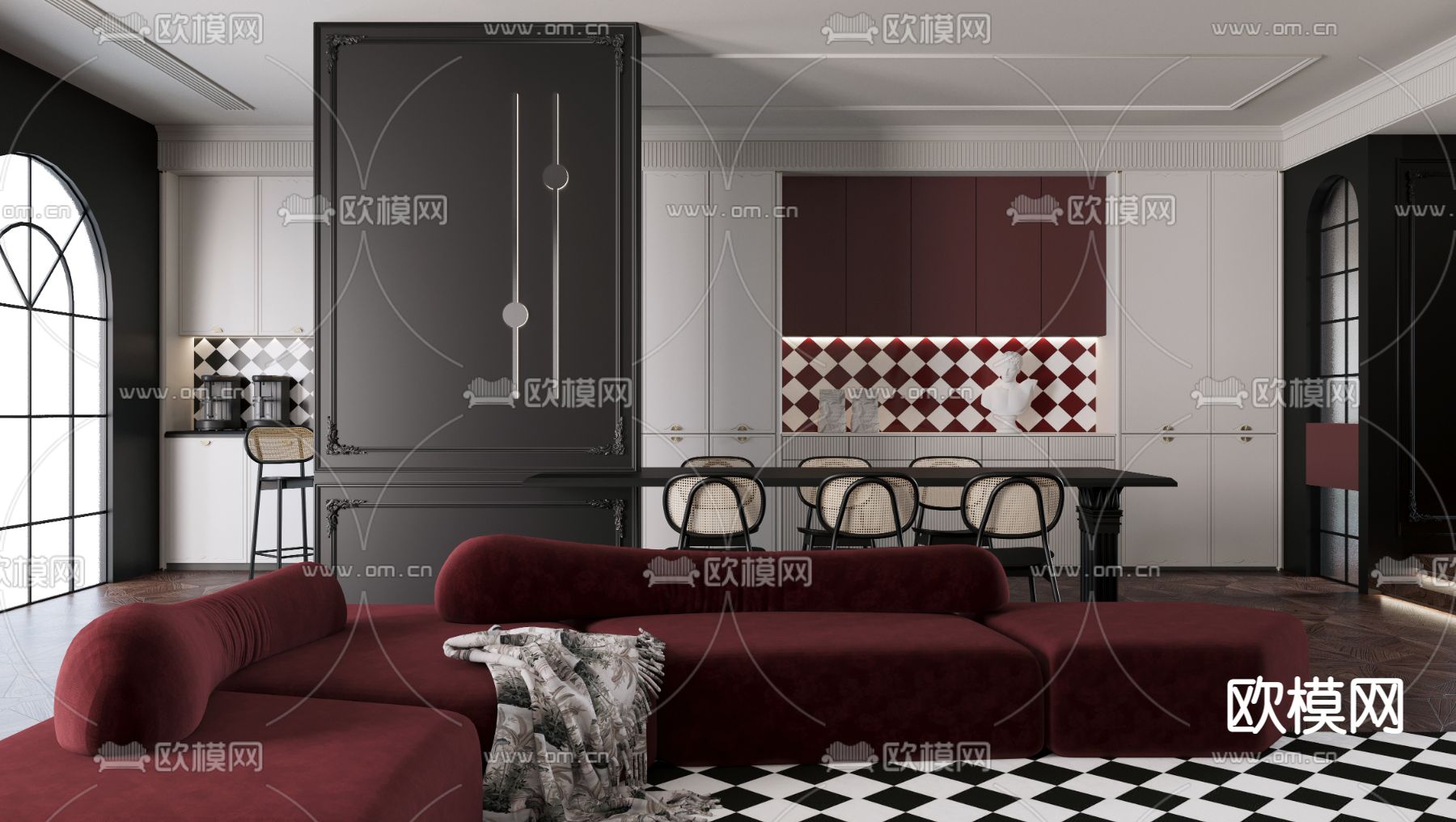 新古典客餐厅3d模型下载（渲染图4）