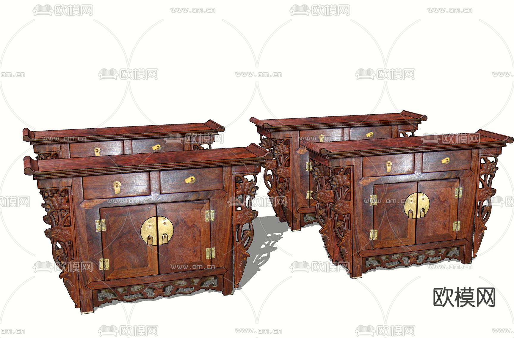 中式收纳柜 储物柜su模型下载（渲染图1）