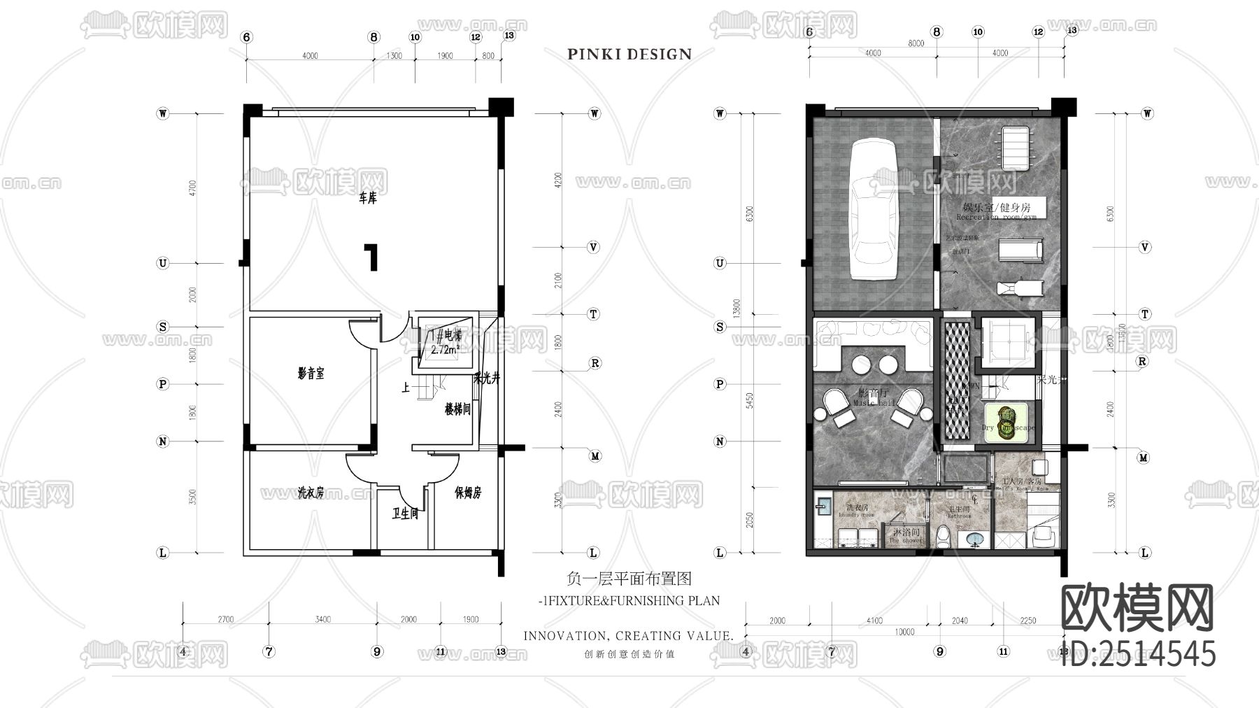 415㎡别墅样板房室内CAD施工图下载（渲染图2）