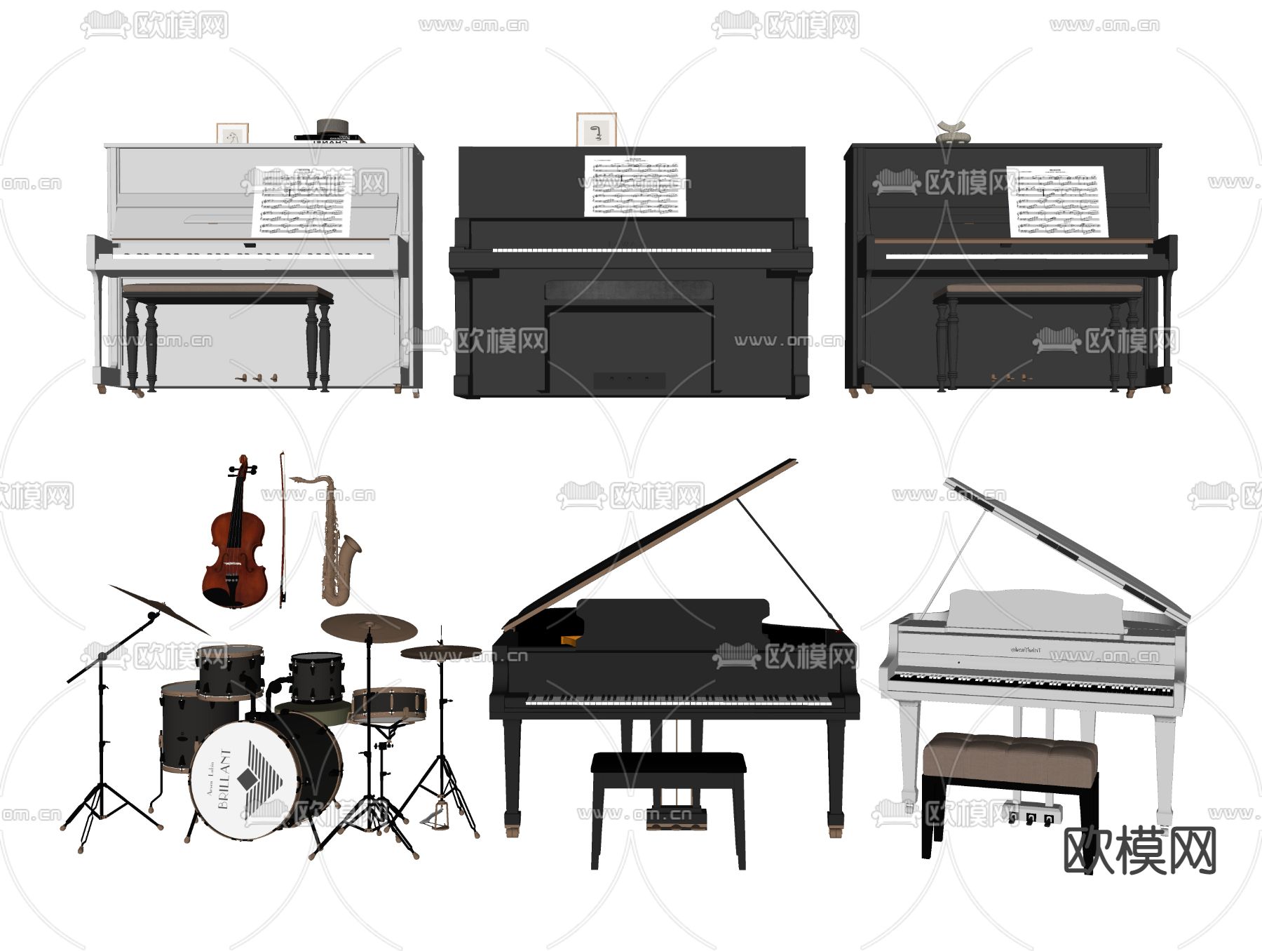 现代钢琴su模型下载（渲染图2）
