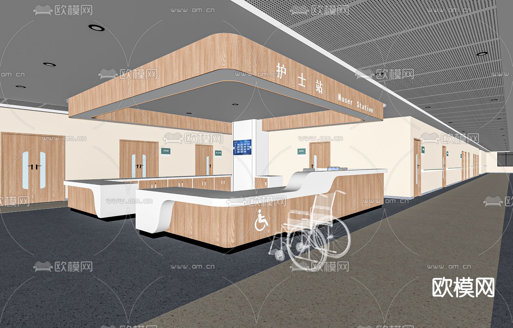 现代医院护士站su模型下载（渲染图2）