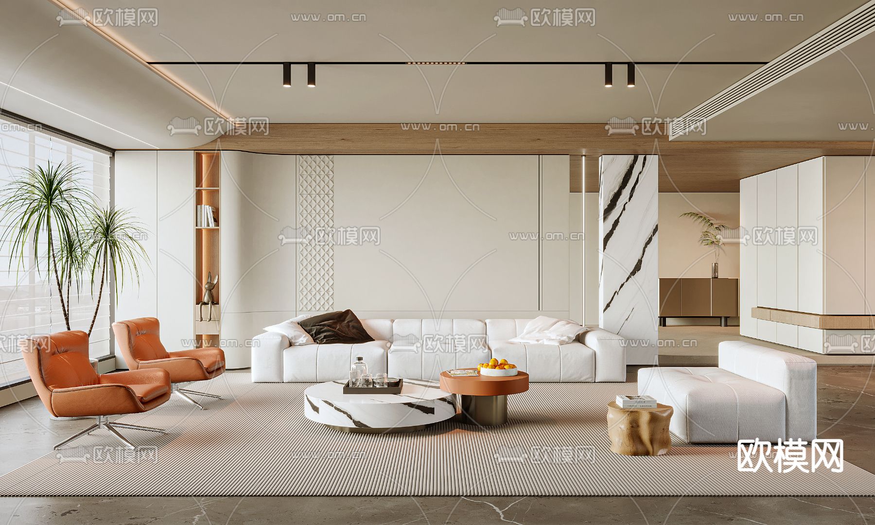 奶油风客厅3d模型下载（渲染图1）