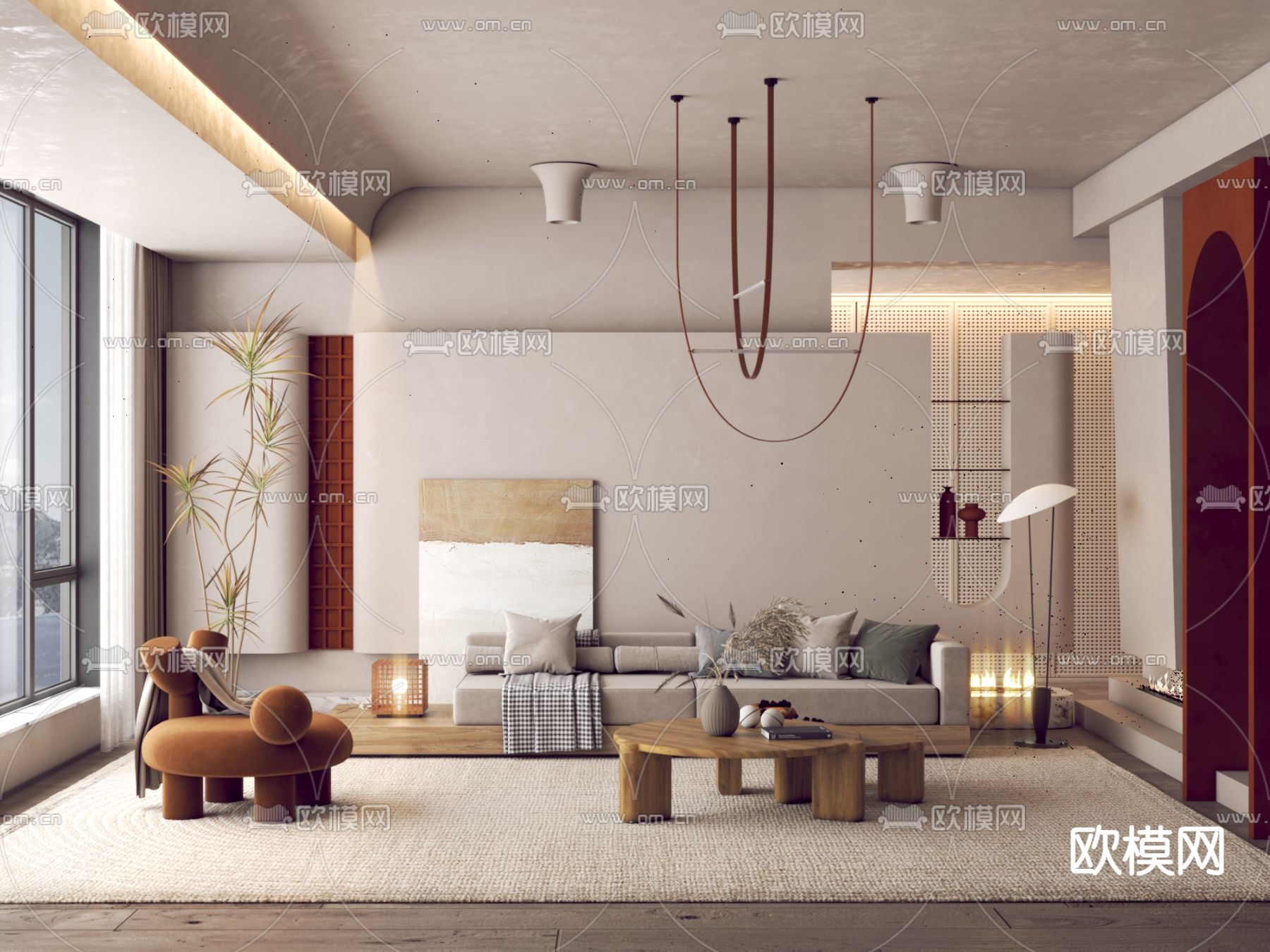 现代客厅3d模型下载