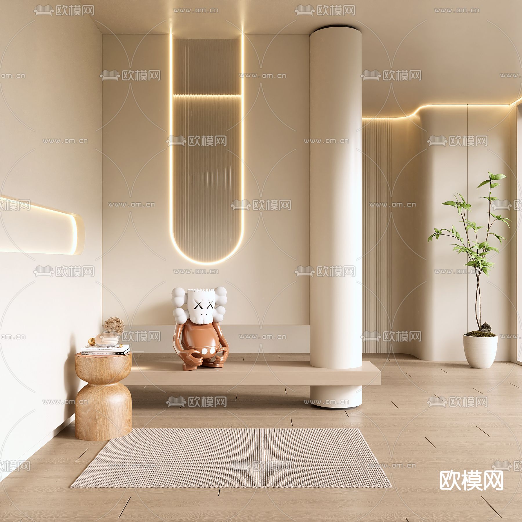 奶油风玄关隔断3d模型下载