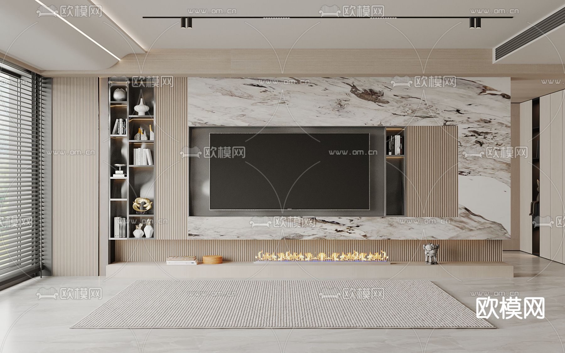 现代电视背景墙su模型下载（渲染图1）