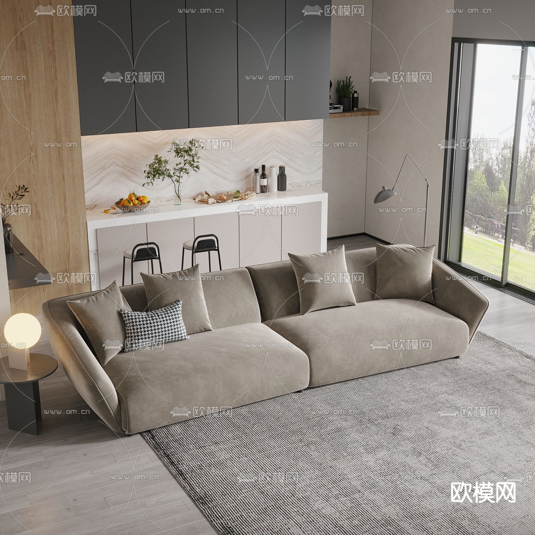 侘寂风双人沙发 软体沙发3d模型下载（渲染图1）